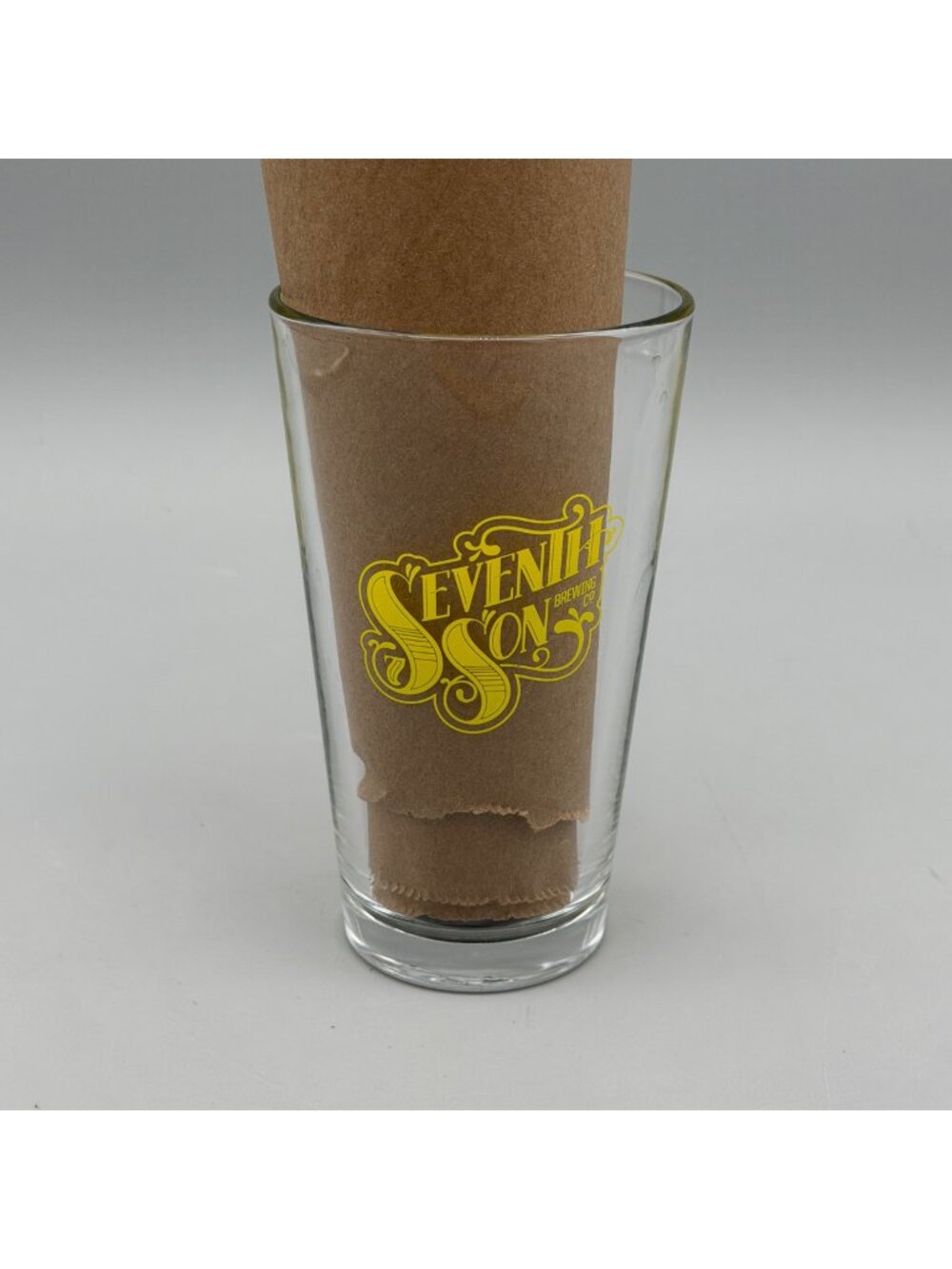 Seventh Son Brewing Co. Logo Pint Glass 16 Oz Clear Yellow Print Barware